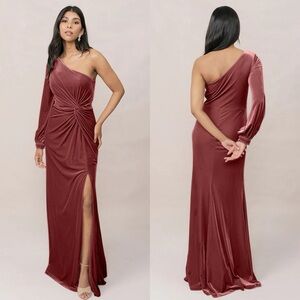 Revelry Aurora Velvet Dress Dusty Rose Pink Maxi Bridesmaid 16
